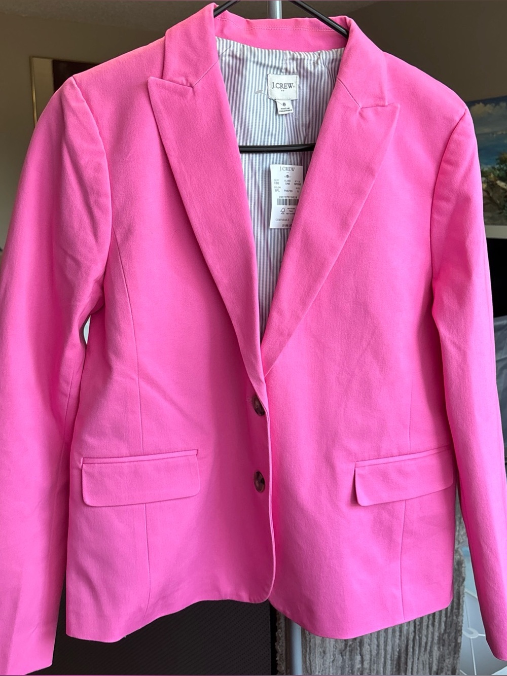 J.Crew Parke Blazer Pink Velvet Cotton One Button Jacket 8 Excellent Condition